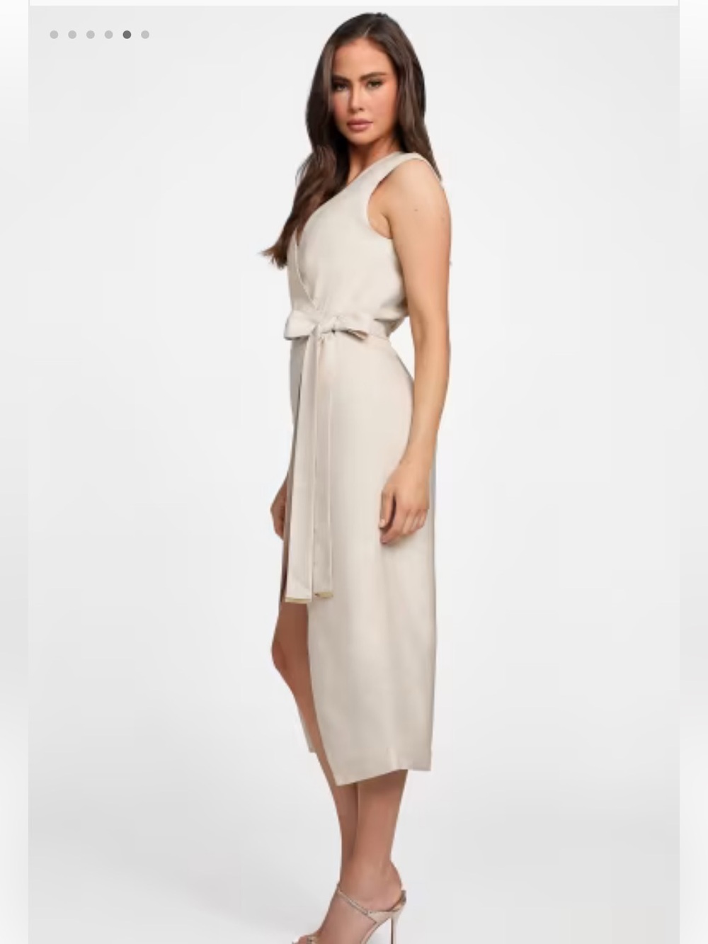 Marciano Ivory Floral Jacquard V-Neck Wrap Dress - Size L